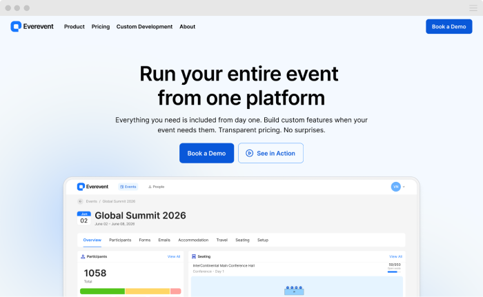 Everevent
      landing page and participant management